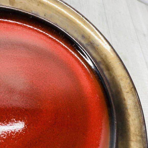 Over and Back Crackled Design Red Bronze Rim Round Ceramic Dinner Plates Set 4 - Picture 14 of 16